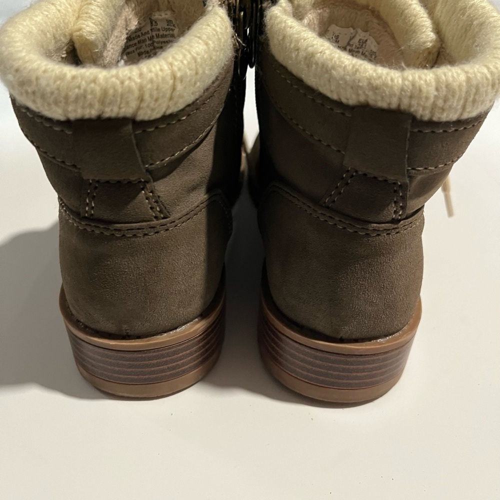 Rugged Brown and Cream Ankle Booties with Cozy Lining - Picture 6 of 8